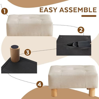 Small Foot Stool Ottoman, Linen Footstool Ottoman Foot Rest for Couch, Rectangle Footstools and Ottomans Small for Living Room, Entryway and Bedroom (Beige) - color: Beige