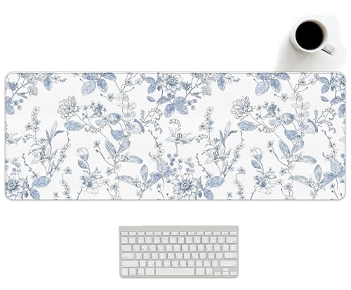 Light Blue and White Mouse Pad, Chinoiserie Blue Flroal Desk Matt Large Desk Mousepads Aesthetic, Flroal Gaming Mousepad Computers Office Decor Chinoiserie Gifts for Women 31.5x11.8 - color: Chinoiserie Blue Flroal, size: 31.5L x 11.8W inches