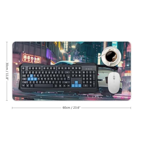 Gaming Mouse Pad, JDM R35 Car Mouse Pad, White City Neon Desk Mat, Extended 23.6" x 11.8" for Office Home, Non-Slip Rubber Keyboard Mat Decor, Computer Accessories Office Organizers Supplies - color: White Street Cars, size: 23.6" x 11.8"
