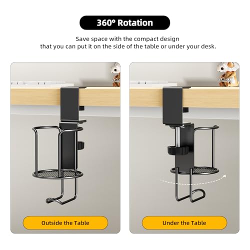 CABTE 2 Pack 2 in 1 Desk Mug Hooks with Headphone Hanger Holder, Anti-Spill Clip-On Table Mug Hooks with 360° Rotation for Lawn Chair, Office Home Gaming Table - color: 2 PACK