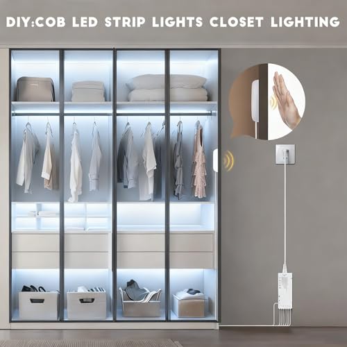 Under Cabinet LED Lighting kit, 6 PCS 6500K White LED Strip Lights Penetrable Wood Touch Dimmable COB LED Strip with 60W Adapter for Kitchen Cabinet,Counter,Shelf,TV Back,Showcase - color: White, size: 6.56Ft
