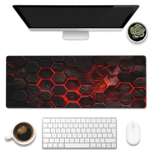 Large Gaming Mouse Pad for Desk,Red Honeycomb Science Technology Desk Mat,Honeycomb Hexagon Desk Pad,Extended Big Computer Keyboard Mouse Pad with Non-Slip Base Stitched Edges 31.5"x11.8" - color: Red Honeycomb Science Technology, size: XL-31.5"x11.8"