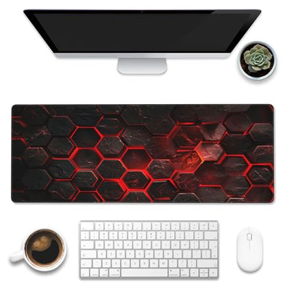Large Gaming Mouse Pad for Desk,Red Honeycomb Science Technology Desk Mat,Honeycomb Hexagon Desk Pad,Extended Big Computer Keyboard Mouse Pad with Non-Slip Base Stitched Edges 31.5"x11.8" - color: Red Honeycomb Science Technology, size: XL-31.5"x11.8"