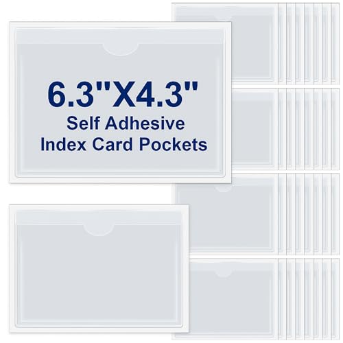 Chinco 30 Pcs Self Adhesive Pockets, Bin Labels for Storage Bins, Clear Pocket Label Sleeves, Plastic Index Card Holder with Top Open for Organizing Bins Box Drawer(6.3 x 4.3 Inches) - size: 6.3 x 4.3 Inches