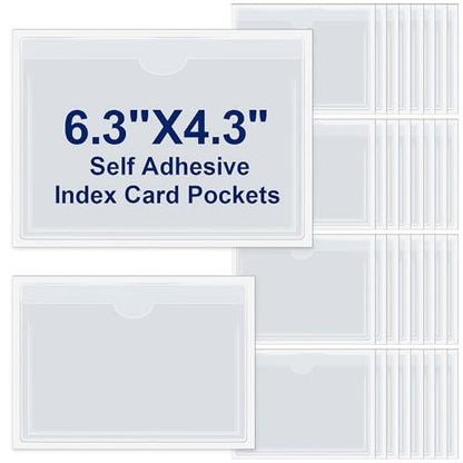 Chinco 30 Pcs Self Adhesive Pockets, Bin Labels for Storage Bins, Clear Pocket Label Sleeves, Plastic Index Card Holder with Top Open for Organizing Bins Box Drawer(6.3 x 4.3 Inches) - size: 6.3 x 4.3 Inches