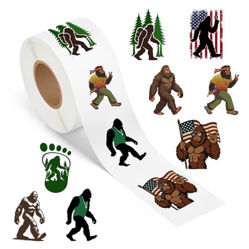 500 Pcs Bigfoot Stickers Roll Outdoor Nature Self Adhesive Waterproof Vinyl Decals for Birthday Party Decorations Supplies Favors Scrapbook Envelope Seals DIY Craft Funny Reward - color: Bigfoot Stickers Roll