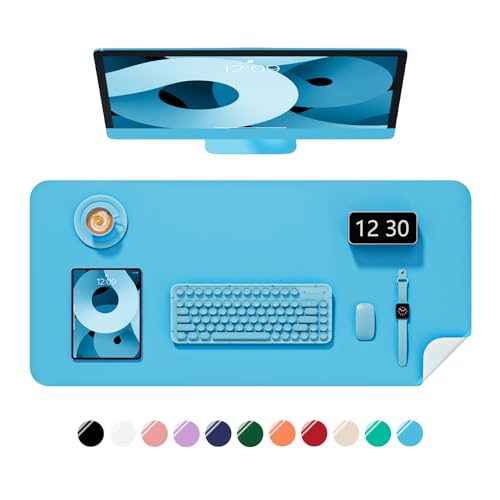 Desk Pad, 30" x 14" PU Leather Non-Slip Desk Mat Large Mouse Pad for Desktop, Waterproof Laptop Computer Writing Mat for Office, Home, Work, Gaming, Aqua Blue - color: Aqua Blue, size: 30" x 14"