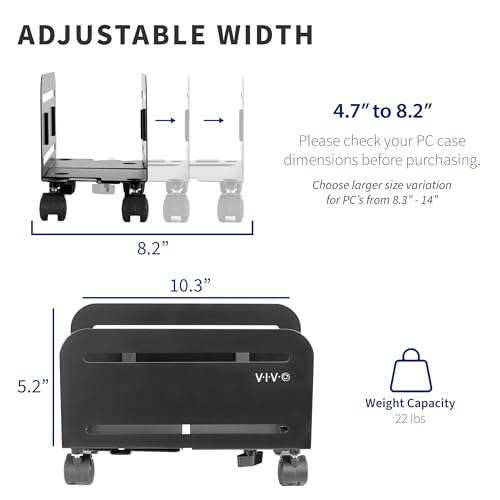 VIVO Computer Mid-Tower Case, CPU Steel Rolling Stand, Adjustable Mobile Cart Holder with Locking Caster Wheels, Black, CART-PC01 - style: Mid Tower Cart