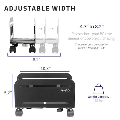 VIVO Computer Mid-Tower Case, CPU Steel Rolling Stand, Adjustable Mobile Cart Holder with Locking Caster Wheels, Black, CART-PC01 - style: Mid Tower Cart