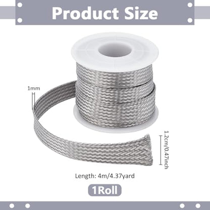 UNICRAFTALE 304 Stainless Steel Expandable Braided Cable Sleeve Knitting Scalable Network Ribbon Flat Cable Sleeve Cord Protector Wire Loom Tubing for Protect Cables 4m/roll - size: 4m x 12mm