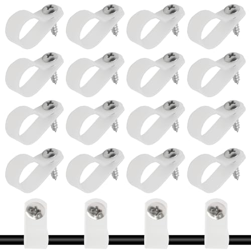 50 Pcs 5/8 Inch White Nylon Screw Mounting R-type Cable Clip Wire Clamp, 16mm Cable Clip Wire Clamp for Wire Management, Stainless Steel Screws Included - color: 50 Pcs White, size: 5/8