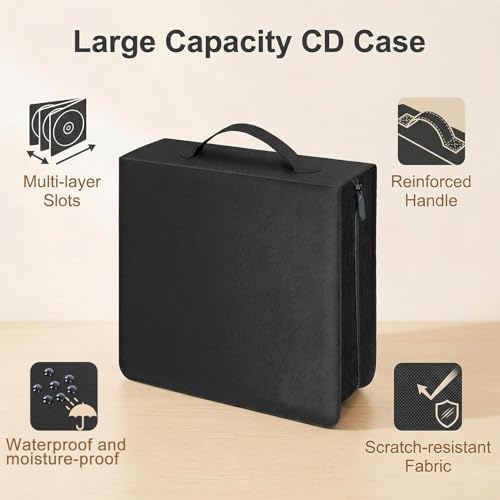 DVD CD Storage Binder with Handles 2 Pack - Holds 272 Discs & 136 Booklet Pockets, PU Leather Cover for Blu-ray Movies, Music CDs, Audio Disks, Portable Media Organizer - size: 2 Pack 136 Case Capacity