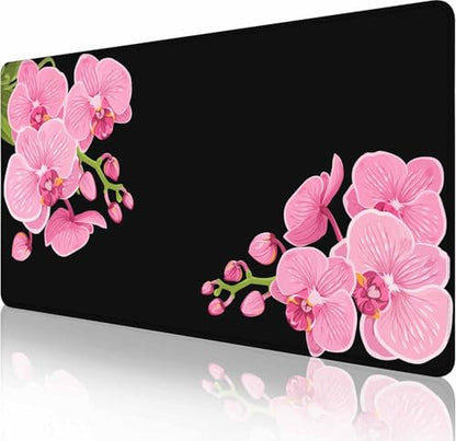 Mouse Pad,Office Desk Mat Large Gaming Keyboard Pad Stitched Edges Washable Smooth Surface Control & Accuracy Extended Computer Mouse Mat (31.5X15.7In) Pink Purple Phalaenopsis - color: Pink Purple Phalaenopsis, size: 31.5L x 15.7W inches
