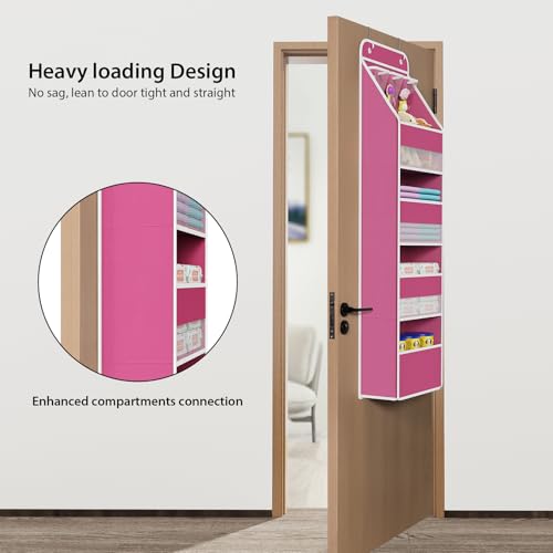 Univivi 5-Shelf Fabric Door Storage Over Door Hanging Organizer with 4 Large Pockets and 3 Small PVC Pockets Nursery Closet Cabinet Wall Mount Hanging Storage Organizers for Baby Nursery (Pink) - color: Pink, size: 5 LAYER