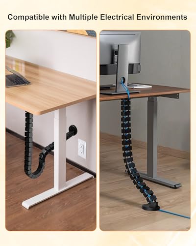Under Desk Cable Management Kit Fit for Sit Stand Desk Cable Management, Screw Fixation Adjustable Length Cable Management Spinal, Flexible Chain Raceway Cable Management