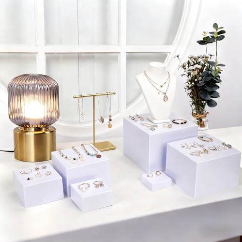 6 Pcs White Buffet Risers and Stands, Food Risers for Buffet Table, Display Stand Shelf for Party, Catering, Jewelry & Collectibles, White Acrylic Nesting Boxes for Food Display - color: White