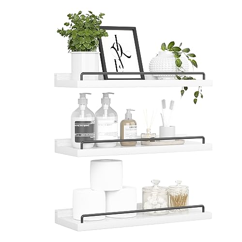 RYOFOBETTO Floating Shelves for Wall Decor, White Shelves for Bathroom, Living Room, Bedroom, Picture Frames, Plants, Kitchen (Set of 3) - color: Black and White, size: 16"