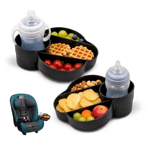 2PCS Toddler Car Seat Snack Tray, Detachable Cup Holder Replacement Compatible with Safety 1st EverFit & Grow and Go Car Seat, Anti-Slip Food Storage Tray, BPA-Free, Anti-Slip Car Seat Accessory