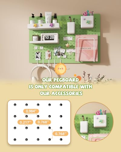 Metal Pegboard Kit — Carbon Steel Pegboards with 26 Accessories, Pegboard Wall Organizer for Home, Office, Study Room, Kitchen, Craft Room & Gaming Setup— 24″ × 16″ Green Peg Board - color: Green