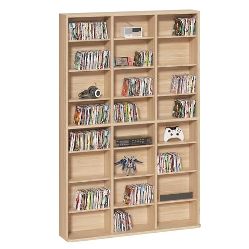 8 Tier Tall Display Cabinet, Natural Media Storage Cabinet with Adjustable Shelves, Free Standing DVD Organizer Shelf, Floor multimedia storage manga bookshelf for Living Room & Home Office. - color: Natural, size: 8-Tier