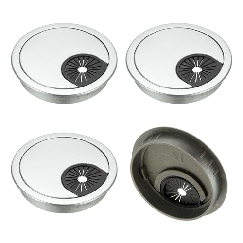 M METERXITY 4-Pack Cable Hole Cover, 2.8 Inch 70mm ABS Desk Cable Wire Cord Grommet Hole Cover for Home/Office Desktop Wire Organizer [Silver] - size: 2.8"