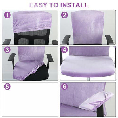 Tallew 4 Pcs Office Chair Covers Set Computer Universal Protective Stretchable Chair Seat Covers Desk Armrest Slipcovers Pads Office Cushion Backrest for Rotating(Purple) - color: Purple