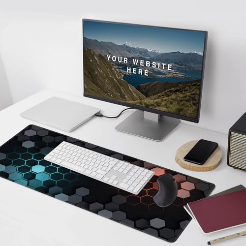Hexagon Honeycomb Large Mouse Pad,Gaming Keyboard Desk Pad,Extended Mouse Mat Non-Slip Rubber Base with Stitched Edges for Office Game Home XXL 35.4"x15.7" - color: Honeycomb B, size: 35.4L x 15.7W inches