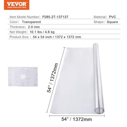 VEVOR Plastic Table Cover, 54 x 54 Inch 2.0 mm, Clear Square PVC Desk Mat Protector, Waterproof & Easy Cleaning Pad Tablecloth, for Office, Dresser, Dining Room, Night Stand - size: 54" x 54" (Square)