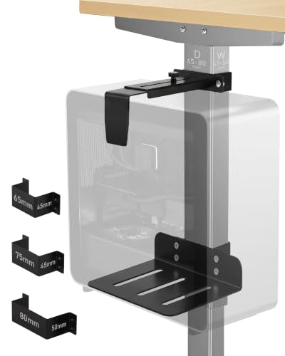 TOPSKY Adjustable Under-Desk PC Mount, No-Drill Computer CPU Holder for Standing Desks, Supports up to 50 lbs, Easy Installation, (Only Fits 80x50mm 75x45mm 65x45mm Desk Legs),Black - color: Black