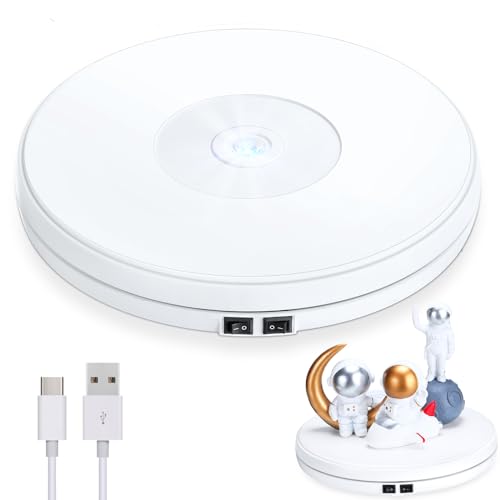 Tuanse 10 Inch Electric Motorized Rotating Turntable Cup Display Stand with LED, 44 lb Centric Loading for Table, 360 Degree Product Display Stand for Shop Jewelry Photography Video(White) - color: White