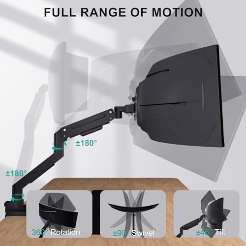 WALI Heavy Duty Single Monitor Arm for 13-49 inch 1000R Curved Screens, up to 44 Lbs, Adjustable Single Monitor Desk Mount with C-Clamp, Grommet Base, 75/100mm VESA Mount (GSM001XL), Black - size: 13" to 49"