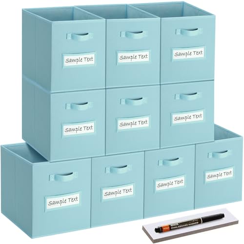 13x13 storage cube bins (Set of 10) Foldable Fabric storage cubes with 10 Labels Window Cards & a Pen,13 inch cube storage bins,Closet Organizers for Shelves,Cubby Organizer Boxes,Blue - color: Blue, size: 13"