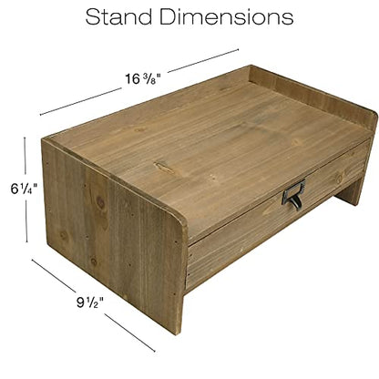 Excello Global Products Wooden Monitor Stand: Includes Drawer for Desktop Organization of Notebooks, Pens, Pencils & Office Supplies (Brown) - color: Brown