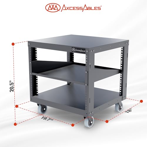 AxcessAbles 8U Open Frame Network & AV Rack with Caster Wheels, One 1U Shelf, 10-32 & Cage Nut Compatible Rails, Cage Nuts, Screws, Cage Nut Tool & Wall Mount Kit | 19-Inch Rack - size: 8U - 1 Shelf