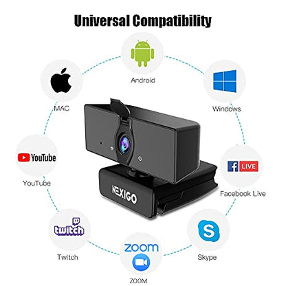 NexiGo N660 1080P Business Webcam, Dual Microphone & Privacy Cover, USB FHD Web Computer Camera, Plug and Play, for Zoom/Skype/Teams/Webex, Laptop MAC PC Desktop - style: Webcam w/o Light