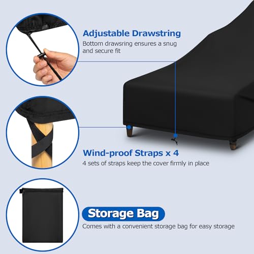 SunPatio Chaise Lounge Covers Outdoor Waterproof, 2 Pack Patio Lounge Chair Protector with Windproof Straps, Outdoor Furniture Covers All Weather Protection, 80" L x 30" W x 26" H, Black - size: 80"L x 30"W x 26"H