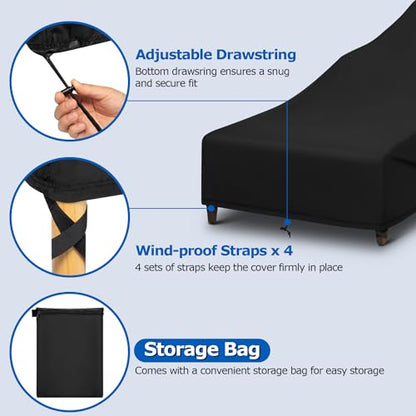 SunPatio Chaise Lounge Covers Outdoor Waterproof, 2 Pack Patio Lounge Chair Protector with Windproof Straps, Outdoor Furniture Covers All Weather Protection, 80" L x 30" W x 26" H, Black - size: 80"L x 30"W x 26"H