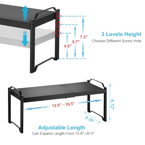 4 Pack Kitchen Cabinet Shelves Organizers, Kitchen Counter Storage Shelf Spice Rack, Expandable Length, Adjustable Height, Stackable, Sturdy 30LBS Bearing, Small Cupboard Tabletop Organizer Shelf Rack - color: Black, size: 4 Pack: 12.6"-20.5"L