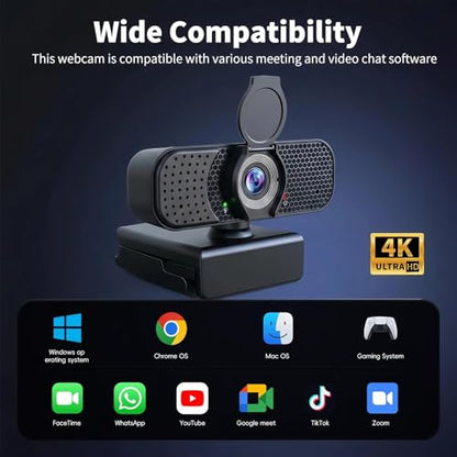 4K Webcam with Autofocus & Tripod, Camera for PC Laptop with Dual Microphone, USB Computer Camera with Low Light Correction, Auto White Balance, Video Camera for Streaming, Meetings, Office, Zoom - style: 4K-PDAF