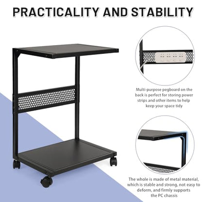Bfttlity PC Stand Computer Tower Stand 2-Tier Metal CPU Holder with Locking Caster Wheels Suitable for Most PC (S, Black) - size: Small-Black