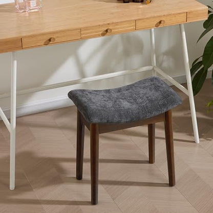 Royal Windsor Vanity Stool with Saddle Cushion, 18 Inch Makeup Vanity Chair for Living Room, Modern Foot Stool Ottoman Piano Bench,Small Upholstered Bench for Bedroom, Dark Grey - color: 10.2"d Dark Grey+walnut