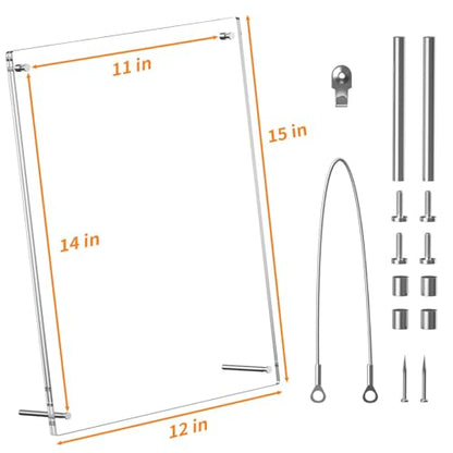 AITEE 11x14 Acrylic Picture Frames 2 Pack, Clear Desk Picture Frames with Stand, Modern Frameless Floating Frames Lucite Transparent Square Cubes Frame for Wall & Desktop Display Gift for Home Office - size: 11 x 14