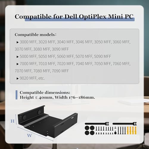 Mini PC Mount for Dell OptiPlex Mini PCs (3000/5000/7000 MFF and More), Under Desk | Wall-Mount | VESA, Protect Host Devices, with Adapter-Fixed Nylon Clips, Keep Desktop Tidy, Black
