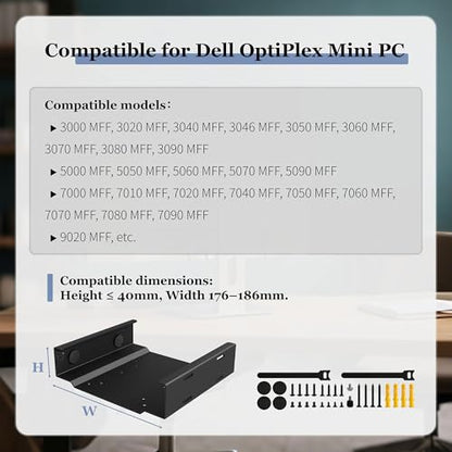 Mini PC Mount for Dell OptiPlex Mini PCs (3000/5000/7000 MFF and More), Under Desk | Wall-Mount | VESA, Protect Host Devices, with Adapter-Fixed Nylon Clips, Keep Desktop Tidy, Black