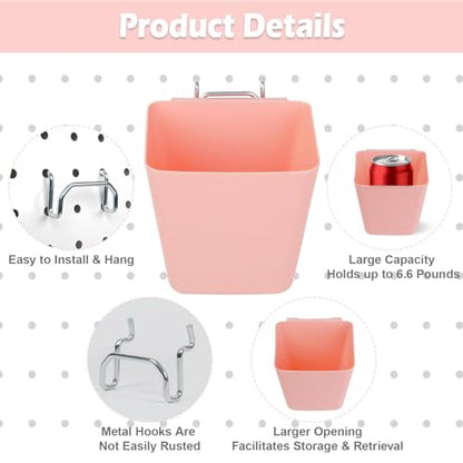 8 Pack Large Pegboard Bins with Hooks, Square Box Shape Peg Board Cups and Peg Board Accessories for Craft Room, Playroom, Office, Garage, and Wall Mount Organization (Pink) - color: Pink