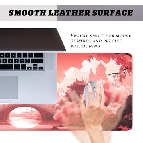 Sunset Gaming Mouse Pad Japanese Pink Red Bridge Red Maple Art Large Desk Mat with Stitched Edges,Non-Slip Waterproof Rubber Base Mouse Mat 31.5 x 11.8 Mouse Pads for Desk Home Office Gaming - color: Sunset, size: 31.5" x 11.8"