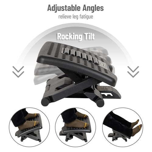 Mind Reader Adjustable Height Ergonomic Foot Rest with Massage Rollers, Black - size: Massager Foot Rest