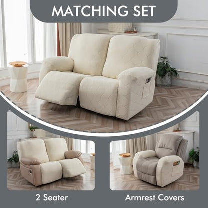 100% Waterproof Recliner Loveseat Cover, 2 Pieces Stretch Recliner Sofa Slipcovers Washable Couch Cover Furniture Covers for Pets, Dogs, Kids (Beige, 2 Seater) - color: Beige, size: 48"-62" 2 Seater