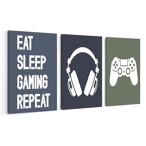 Poster Master 3-Piece Eat Sleep Gaming Repeat Canvas - Gaming Print - Geeky Art - Minimal Video Game Design - Gamer Gift - Great Game Room or Teen Boy's Room Wall Decor - Available in 8x10 to 30x40 - color: Style-15