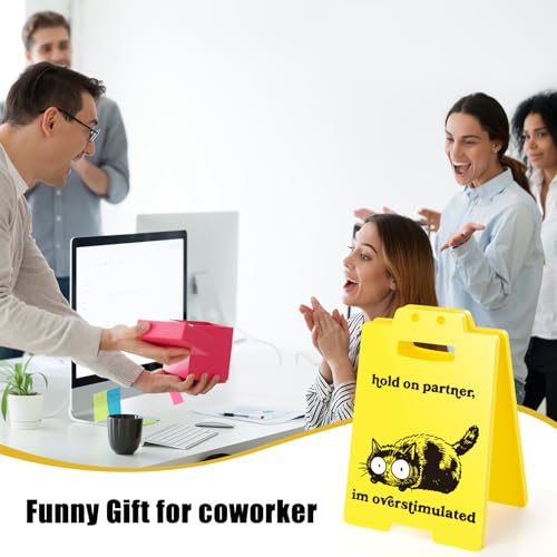 Funny Overstimulated Cat Desk Sign - Cute Office Decor for Coworkers, Novelty Gag Gift for Cat Lovers, ADHD Anxiety, Social Battery and Sensory Overload Sign - style: Overstimulated Cat